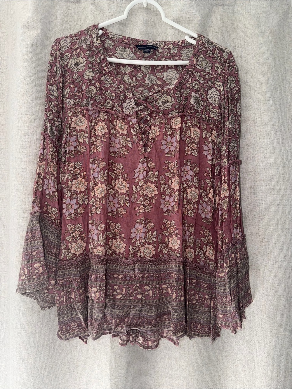 Boho Floral Peasant Top - Mauve Floral